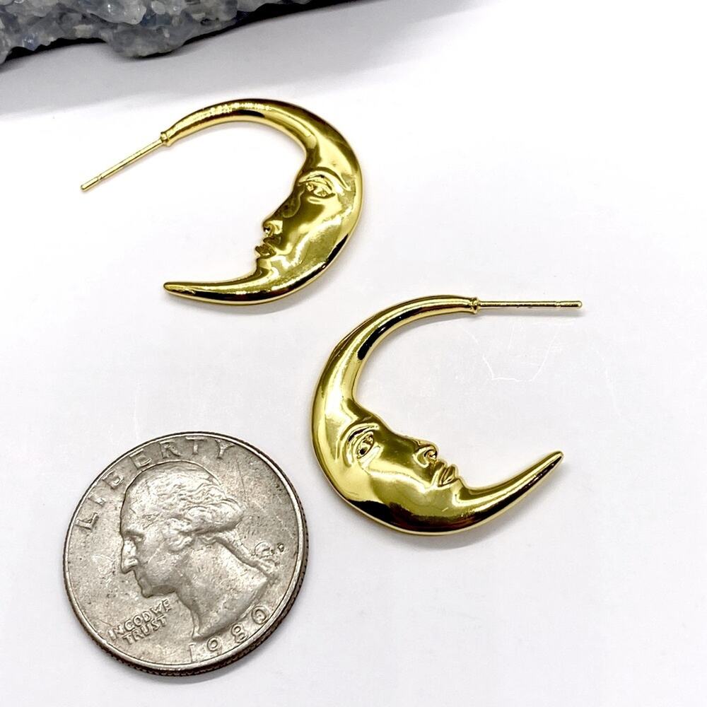 NEW Crescent Moon Face Statement Earrings - Picture 11 of 15